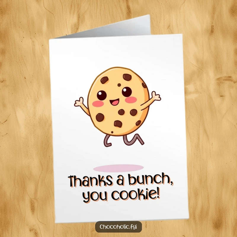 Funny Free Printable Thank You Card: A jumping kawaii cookie character expressing gratitude with energetic, comedic flair.