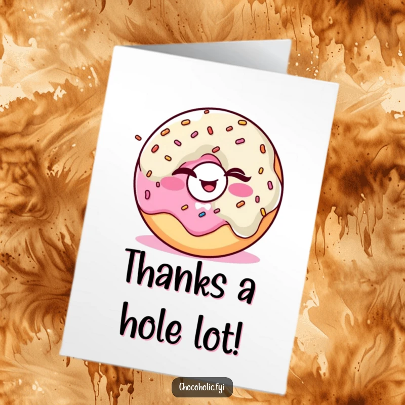 Funny Free Printable Kawaii donut character winking and juggling sprinkles, perfect for expressing gratitude with a humorous and sweet touch.