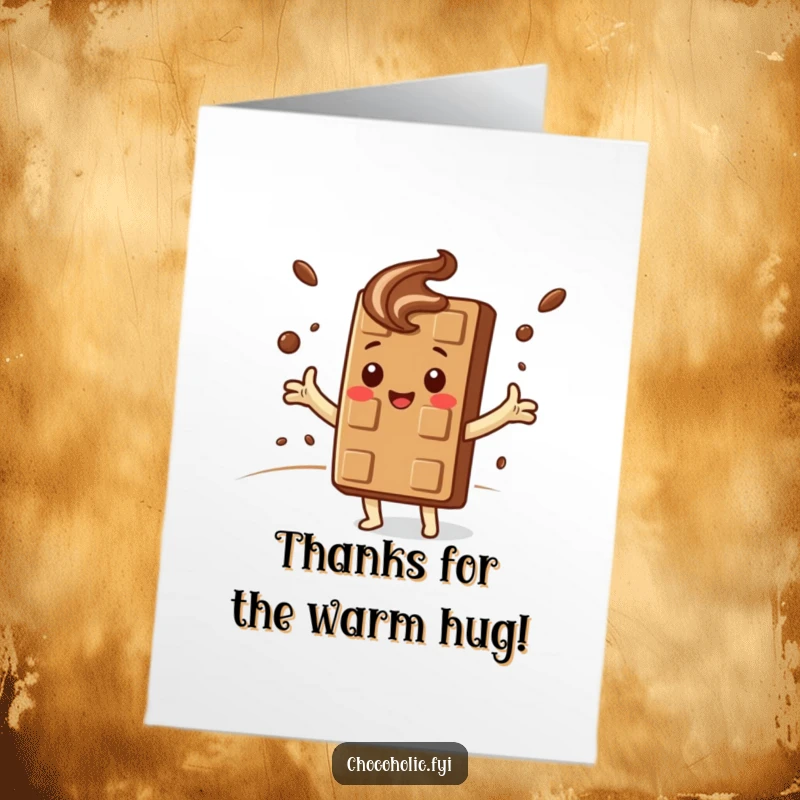 Funny Free Printable Thank You Card: Kawaii chocolate bar embraces a comforting cocoa cloud, perfect for a sweet thank you.