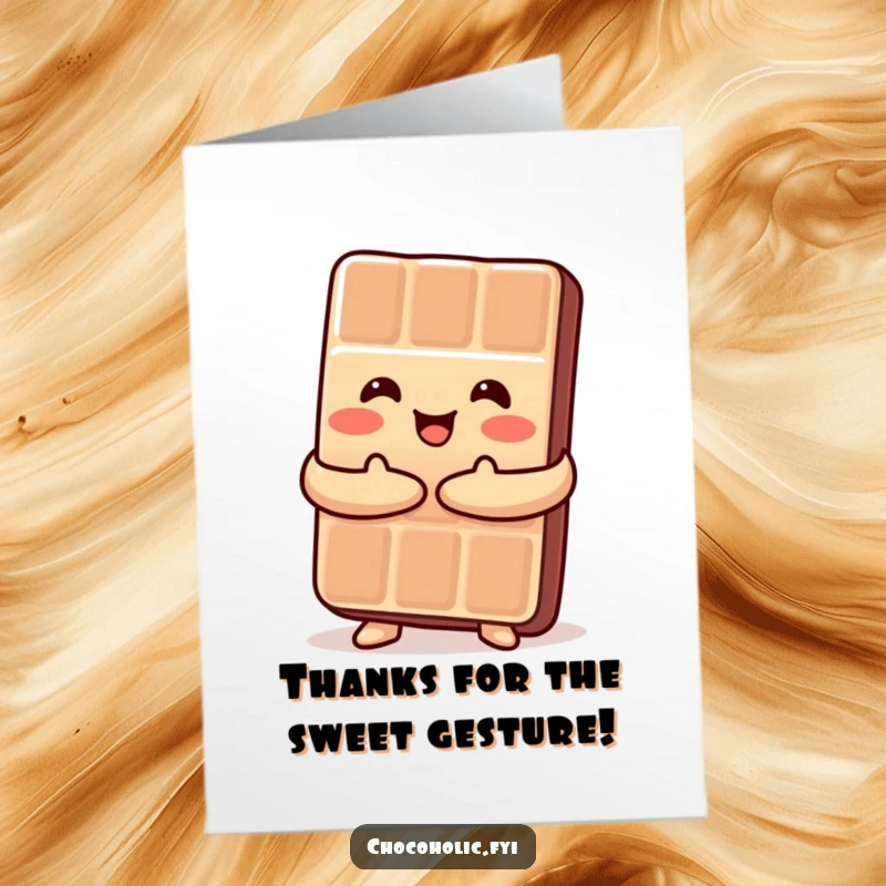 Funny Free Printable Thank You Card: A Kawaii chocolate bar embracing itself happily, conveying heartfelt gratitude.