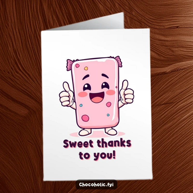 Funny Free Printable Thank You Card: Kawaii candy bar character gives an enthusiastic double thumbs-up, expressing heartfelt thanks.