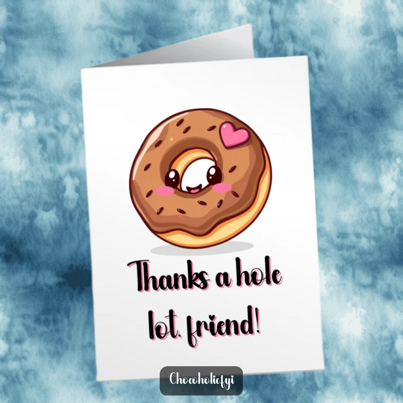 Funny Free Printable Thank You Card: Kawaii chocolate donut character with a happy swirl, offering sweet thanks.