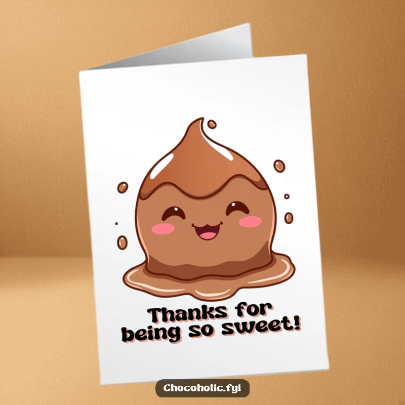 Funny Free Printable Thank You Card: A melting chocolate puddle character with a goofy grin, expressing thanks with gooey charm.