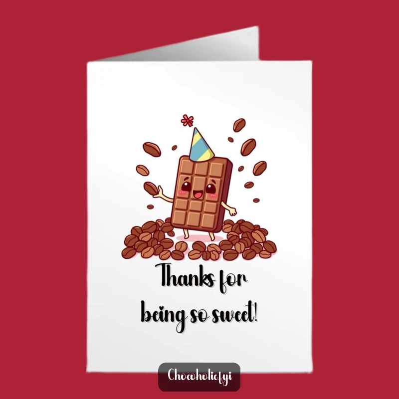Free Printable Thank You Card: Grateful Kawaii Chocolate Bar Juggling Beans, Downloadable Thanks!