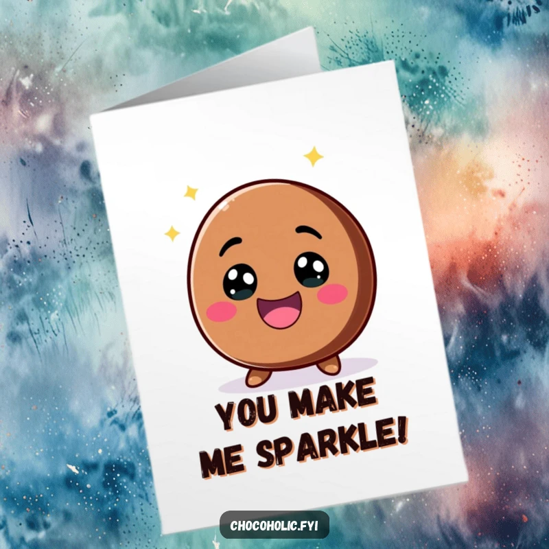 Funny Free Printable Thank You Card: A kawaii chocolate chip character with a big, excited smile and sparkling eyes, conveying heartfelt thanks.