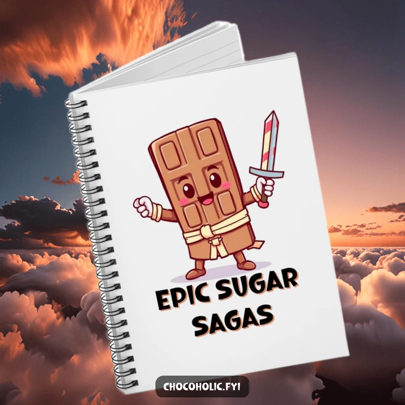Funny Notebook: A heroic kawaii chocolate bar character wields a candy cane sword. Perfect for journaling, planning, or sketching with an epic touch.