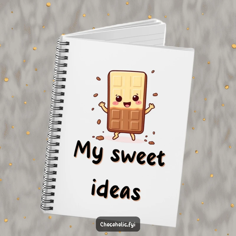 Funny Notebook: Kawaii chocolate bar character dancing happily, shedding crumbs, perfect for note-taking with a sweet and charming design.
