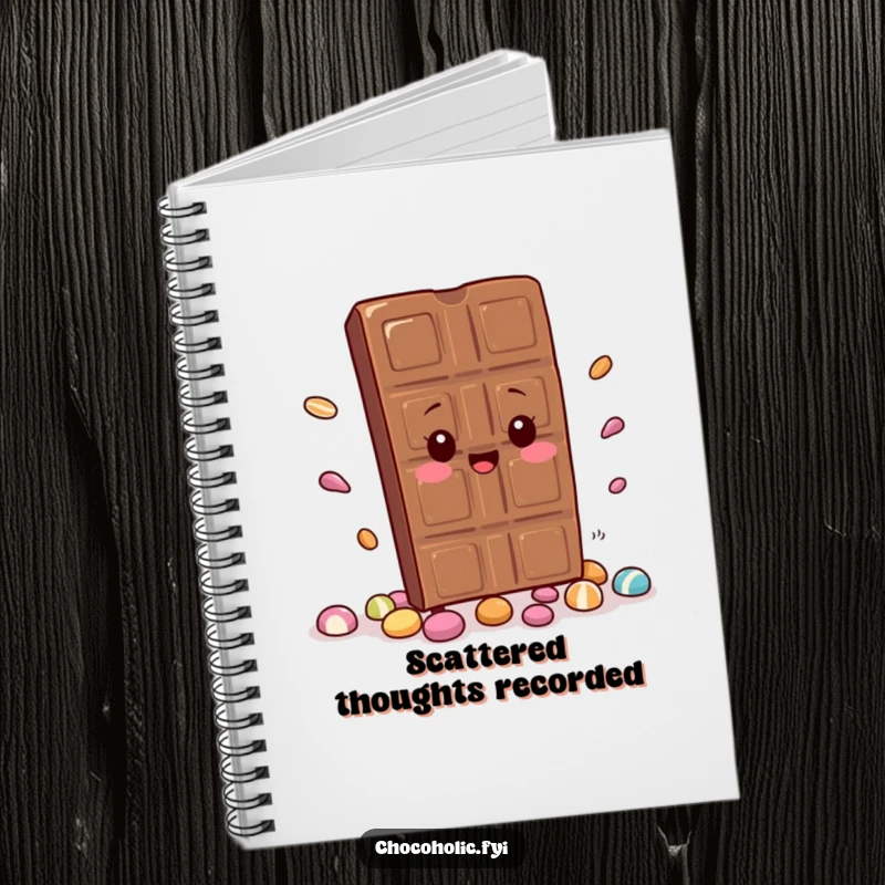 Funny Notebook: A kawaii chocolate bar character trips hilariously, scattering candy. Perfect for journaling, planning, or doodling with a humorous touch.