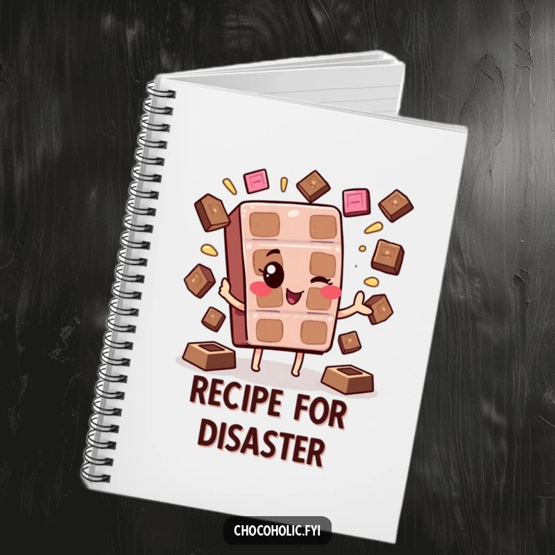 Funny Kawaii Chocolate Wink Notebook: A cute chocolate character winking and juggling melting squares, perfect for sweet note-taking.
