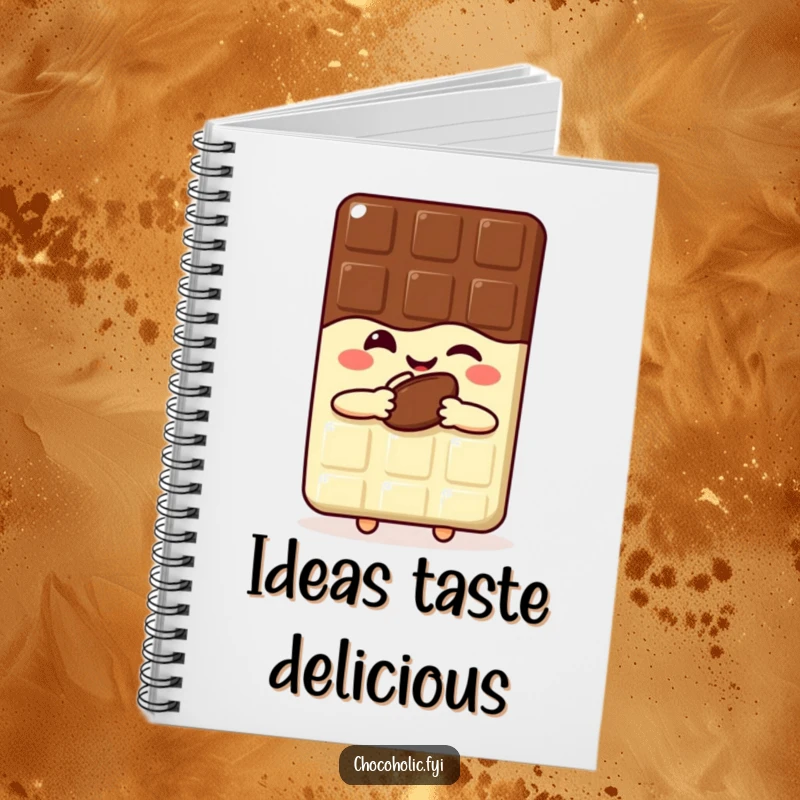 Funny kawaii chocolate bar notebook with a winking character, ideal for taking notes and expressing creativity.