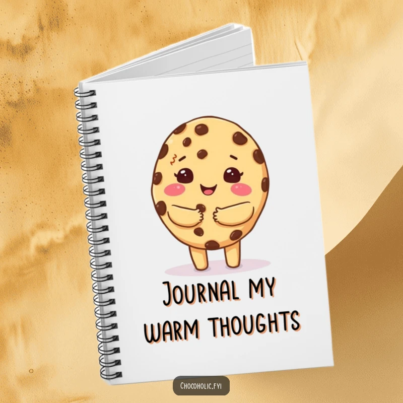 Funny notebook with a kawaii chocolate chip cookie character giving a warm, fuzzy hug, ideal for journaling comfort.