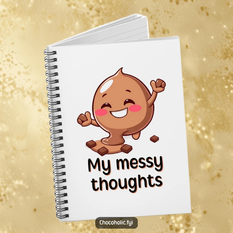 Funny melting chocolate blob notebook with a silly grin, perfect for notes, recipes, and sweet ideas.