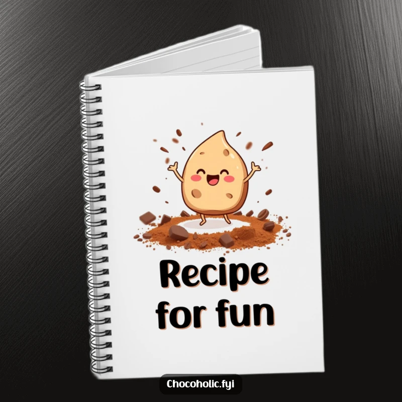 Funny dancing chocolate chip notebook with tiny legs, perfect for recipes and creative baking notes.
