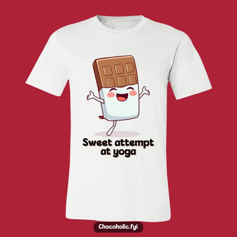 Funny Chocolate Bar T-Shirt: Giggling Yogi in Hilarious Wobbly Pose