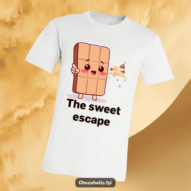 Funny T-Shirt: Cute kawaii chocolate bar character excitedly points the way towards a magical candy land.