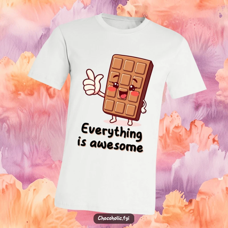 Funny Kawaii Chocolate Thumbs Up T-Shirt: A cute chocolate character giving a joyful thumbs up, symbolizing approval and happiness.