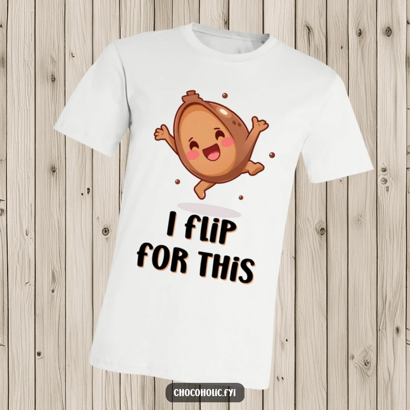Funny T-Shirt showcasing a cheerful chocolate truffle doing a dynamic somersault, radiating pure happiness. A sweet and amusing wearable.