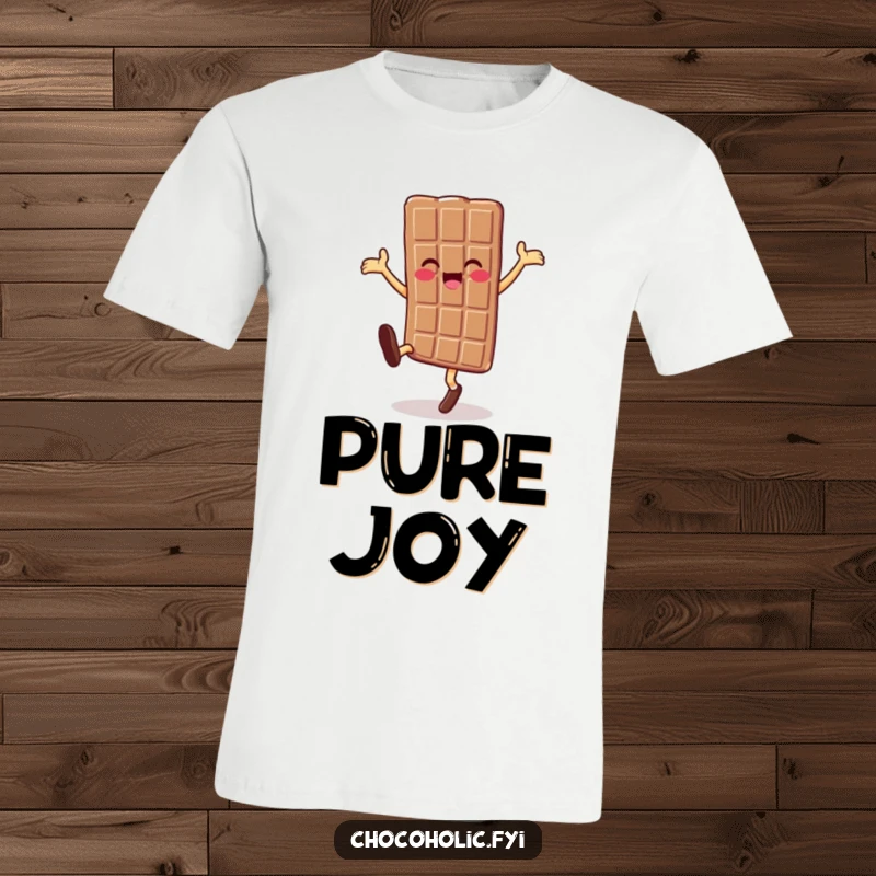 Funny chocolate bar character doing a cartwheel on a t-shirt, perfect for cheerful and energetic people.
